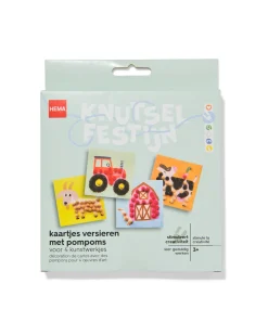 kaartjes versieren met pompoms boerderij