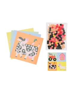 kaartjes versieren met pompoms boerderij