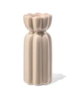 kandelaar ⌀6x15cm keramiek ribbel tulp bruin