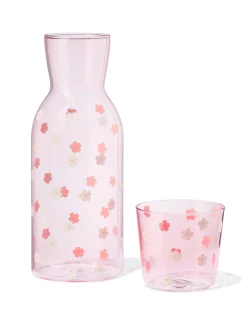 karaf 1000ml met drinkglas bloemen