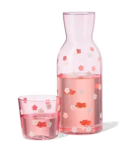 karaf 1000ml met drinkglas bloemen