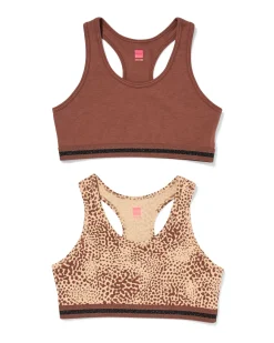 kinder crop tops luipaard - 2 stuks bruin