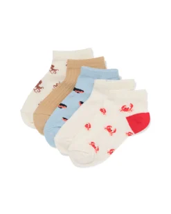kinder enkelsokken zeedieren - 5 paar beige