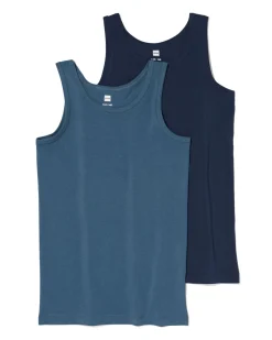kinder hemden basic stretch katoen - 2 stuks blauw