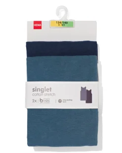 kinder hemden basic stretch katoen - 2 stuks blauw