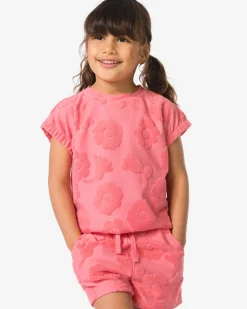 kinder T-shirt badstof bloemen roze