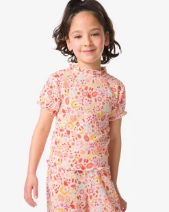 kinder T-shirt jersey bloemen ecru