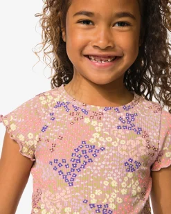 kinder T-shirt jersey bloemen oudroze