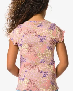 kinder T-shirt jersey bloemen oudroze