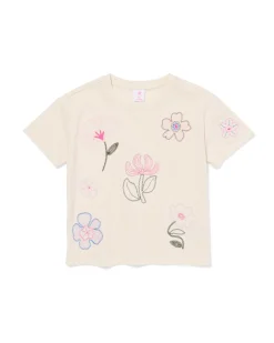 kinder T-shirt jersey bloemen ecru