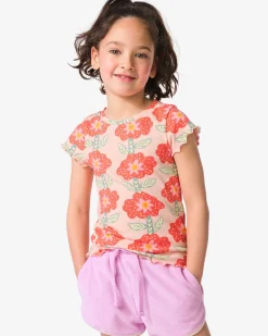 kinder T-shirt jersey bloemen lichtroze
