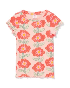 kinder T-shirt jersey bloemen lichtroze
