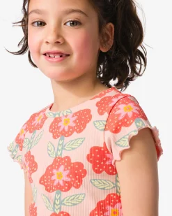 kinder T-shirt jersey bloemen lichtroze