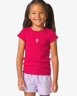 kinder T-shirt rib aardbei fuchsia