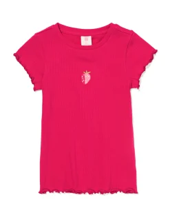 kinder T-shirt rib aardbei fuchsia