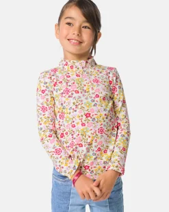 kinder T-shirt rib bloemen ecru