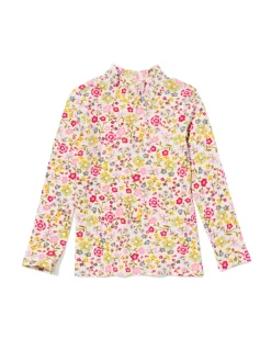 kinder T-shirt rib bloemen ecru