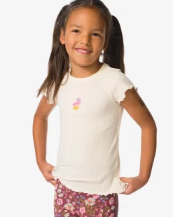 kinder T-shirt rib bloemen ecru