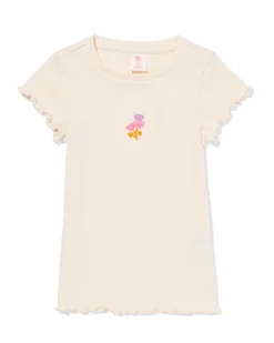 kinder T-shirt rib bloemen ecru