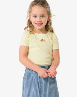 kinder T-shirt rib bloemen lichtgeel