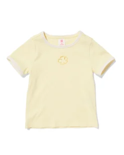 kinder T-shirt rib bloemen lichtgeel