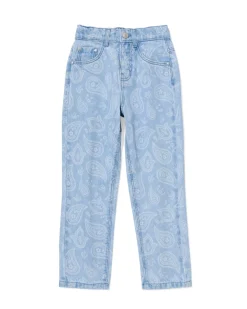 kinderbroek mom fit paisley lichtblauw