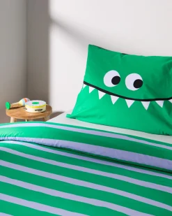 kinderdekbedovertrek 140x200cm zacht katoen monster groen