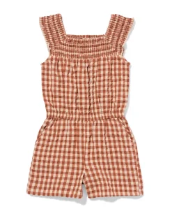 kinderjumpsuit seersucker ruit bruin