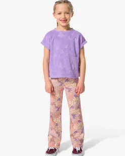kinderleggings flared fit rib bloemen - 2 stuks paars