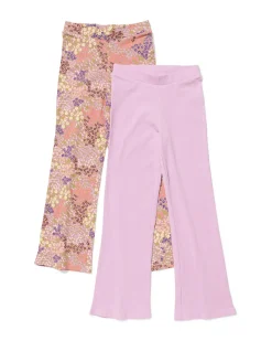 kinderleggings flared fit rib bloemen - 2 stuks paars