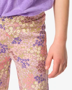 kinderleggings flared fit rib bloemen - 2 stuks paars