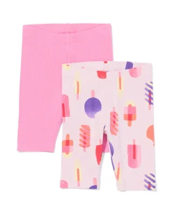 kinderleggings kort aansluitend rib - 2 stuks roze