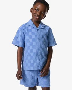 kinderoverhemd badstof blokken blauw