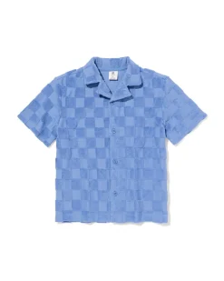 kinderoverhemd badstof blokken blauw