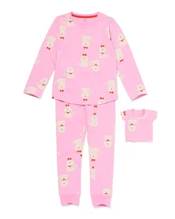 kinderpyjama met poppenpyjama honden roze