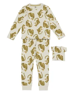 kinderpyjama tijger met poppenpyjama lichtgroen