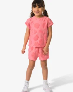 kindershort comfy fit badstof bloemen roze