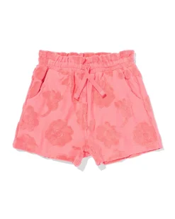 kindershort comfy fit badstof bloemen roze