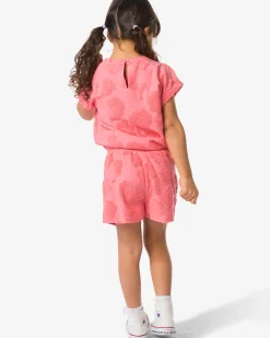 kindershort comfy fit badstof bloemen roze