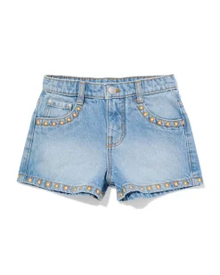 kindershort geborduurd blauw