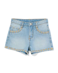kindershort geborduurd blauw