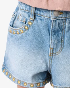 kindershort geborduurd blauw