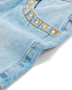 kindershort geborduurd blauw