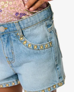 kindershort geborduurd blauw