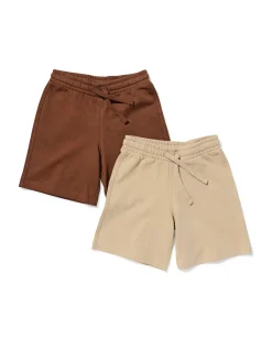 kindershort regular fit sweatstof - 2 stuks beige