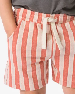 kindershort regular fit sweatstof strepen lichtbruin