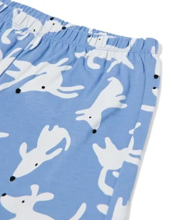 kindershortama honden met poppenpyjama blauw