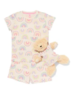 kindershortama regenboog met poppenpyjama multi