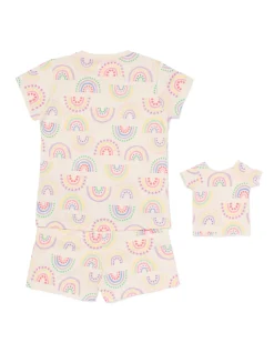 kindershortama regenboog met poppenpyjama multi
