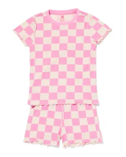 kindershortama rib ruiten roze